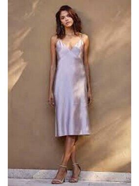 Amavi by Grace Loves Lace Midi Dress Women's size L Dusk Pink Satin Strappy NEW